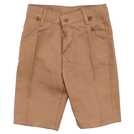 Erkek Çocuk Beyaz Mavi Kahve Desenli Gömlekli Papyonlu Askılı Kısa Kol 3'lü Takım