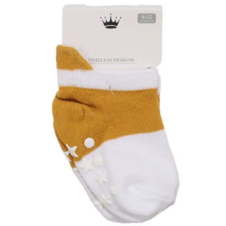 Erkek Bebek Sarı Yıldız Desenli Kaydırmaz Taban Çorap