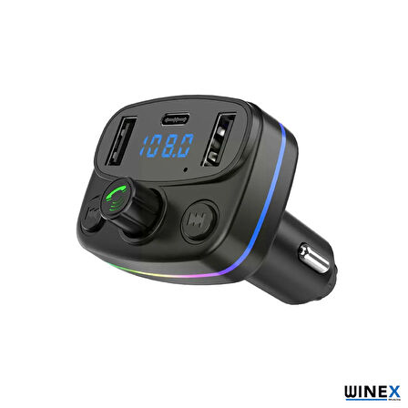 Global M44 Fm Handsfree Bluetooth Modülatör MP3 Player Type-C Çıkışlı Araç Şarj Aleti WNE1117