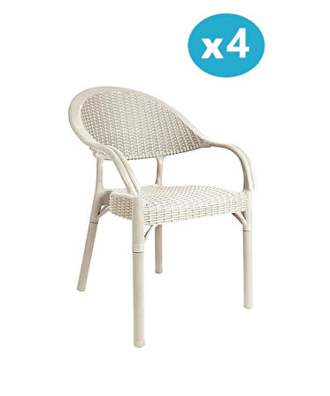 Omnipazar IRK-HK735 Bambu Rattan Desenli Plastik Bahçe Sandalye Koltuk 4'lü Set