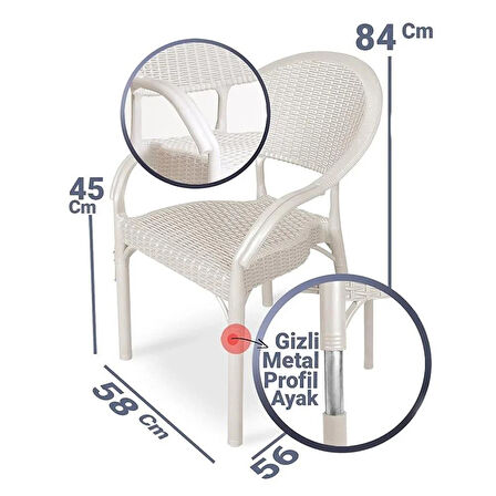 Omnipazar IRK-HK735 Bambu Rattan Desenli Plastik Bahçe Sandalye Koltuk 4'lü Set