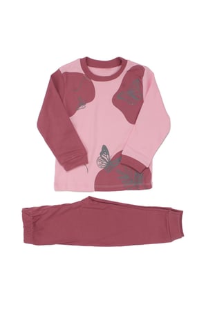 Kız Çocuk Pembe Mor Kelebek Baskılı 2'li Pijama Takımı