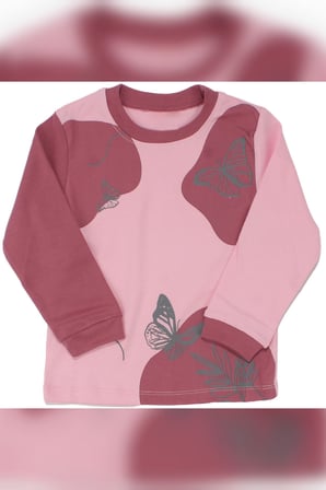 Kız Çocuk Pembe Mor Kelebek Baskılı 2'li Pijama Takımı