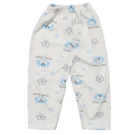 Erkek Çocuk Beyaz Mavi Yıldızlı Ayılı Desenli 2'li Pijama Takımı