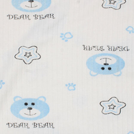 Erkek Çocuk Beyaz Mavi Yıldızlı Ayılı Desenli 2'li Pijama Takımı