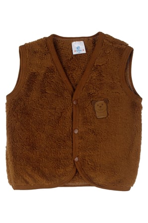 Unisex Kahverengi Welsoft Peluş Ayıcık Nakışlı Yelek
