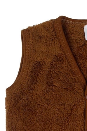 Unisex Kahverengi Welsoft Peluş Ayıcık Nakışlı Yelek