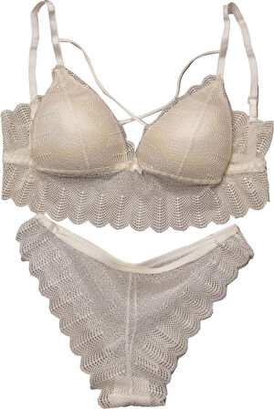 Kadın Sütyen Takımı Bralet Dolgusuz Destekli Ekru