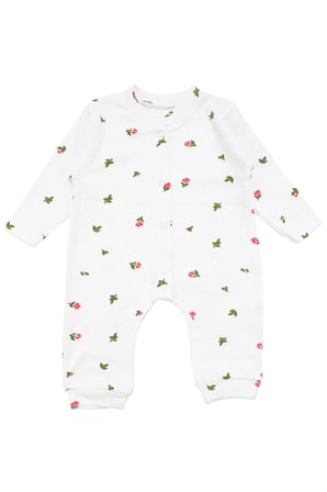 Kız Bebek Ekru Yeşil Minik Çiçek Baskılı Çıtçıtlı Manşetli Tulum