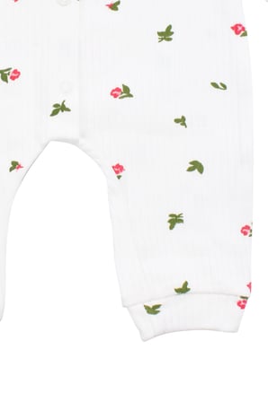 Kız Bebek Ekru Yeşil Minik Çiçek Baskılı Çıtçıtlı Manşetli Tulum