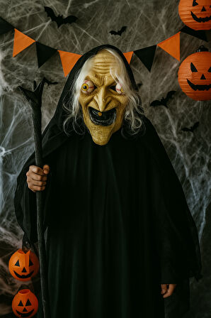 Halloween Cadılar Bayramı Maske Pörtlek Göz Cadı Model Saçlı Tüllü Korku Maskesi