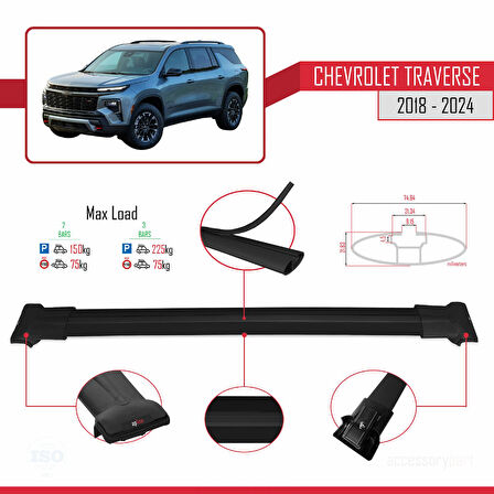 Chevrolet Traverse 2018-2024 Arası ile Uyumlu FLY Model Ara Atkı Tavan Barı Siyah 2 Adet