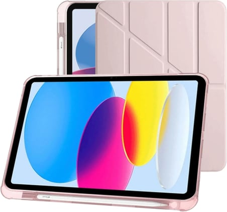 Apple iPad 10.9 inç 2022 10. Nesil Uyumlu Smart Kılıf, Apple Pencil Kalemlikli, Trifold, Esnek, Mat, Darbeye Tam Dayanıklı Tablet Kılıfı (Pembe)