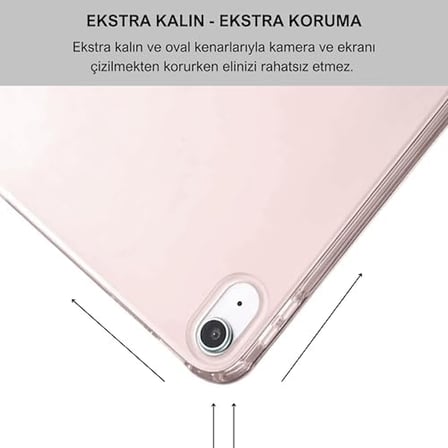 Apple iPad 10.9 inç 2022 10. Nesil Uyumlu Smart Kılıf, Apple Pencil Kalemlikli, Trifold, Esnek, Mat, Darbeye Tam Dayanıklı Tablet Kılıfı (Pembe)