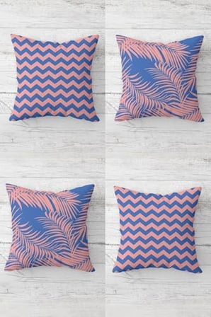 Zigzag Ve Tropikal Yaprak Desenli Gizli Fermuarlı Kırlent Kılıfı Koltuk Yastık Kılıfı Takım(4adet), Pembe-Mavi 45 x 45