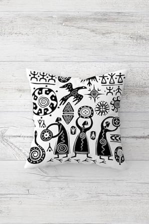Etnik Bohemian Maya Desenli Gizli Fermuarlı Kırlent Kılıfı Koltuk Yastık Kılıfı Takım(4adet), Beyaz-Siyah 45 x 45