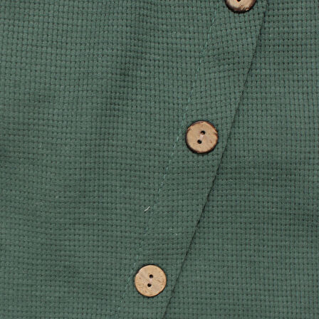 Erkek Bebek Yeşil Waffle Kumaş Beyaz Tişörtlü Salopetli Tulum Takım