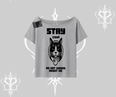 Catronaut Kedi Baskılı Oversize Crop Tshirt
