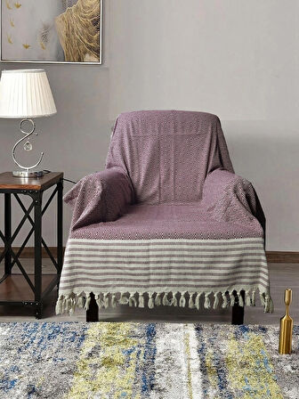 Buldan İşi Kolları Örten Pamuklu Tekli Koltuk Berjer Örtüsü 180x150 cm Pamuk Dokuma - MÜRDÜM 