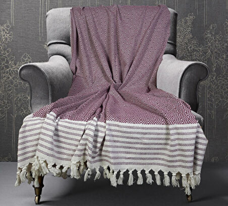 Buldan İşi Kolları Örten Pamuklu Tekli Koltuk Berjer Örtüsü 180x150 cm Pamuk Dokuma - MÜRDÜM 