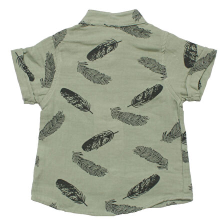 Erkek Bebek Yeşil Bej Müslin Tüy Desenli Gömlekli 2'li Takım