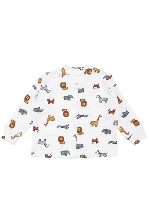 Erkek Bebek Ekru Renkli Hayvanlar Alemi Baskılı Çıtçıtlı Pijama Takımı