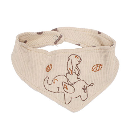 Erkek Bebek Bej Filli Nakışlı Önlüklü Waffle 3'lü Takım