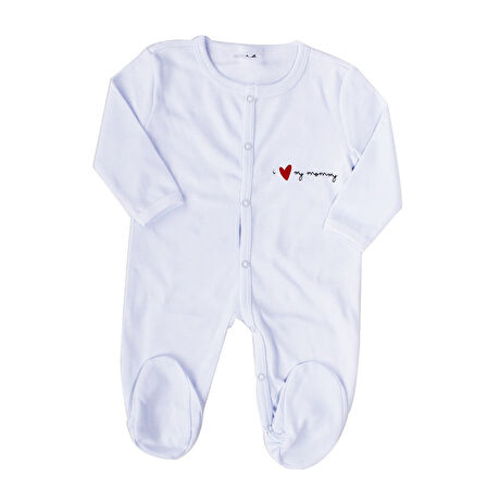 Unisex Mamy Yazılı Beyaz Patikli Tulum