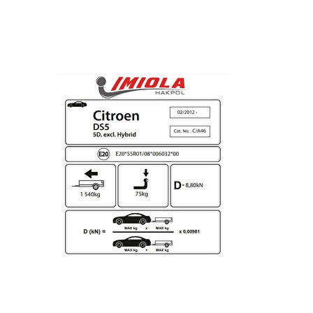 Hakpol Citroen DS 5 5D (Hybrid hariç) 02/2012 ve sonrası Çeki Demiri