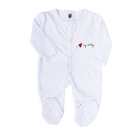 Unisex Dady Yazılı Beyaz Patikli Tulum