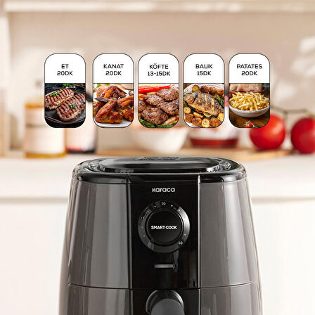 Karaca Smart Cook 60 Dakikaya Kadar Zaman Ayarlı Compact Airfryer Space Grey 2 Kişilik