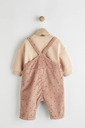 Next Baby % 100 Pamuklu Sütlü Kahve Nokta Desenli Salopet Body Zıbın Set