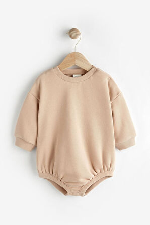 Next Baby % 100 Pamuklu Sütlü Kahve Nokta Desenli Salopet Body Zıbın Set