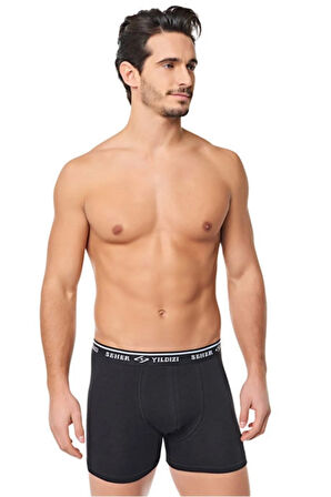 Erkek Siyah 6'lı Yıldızı Likralı Pamuklu Boxer 0060