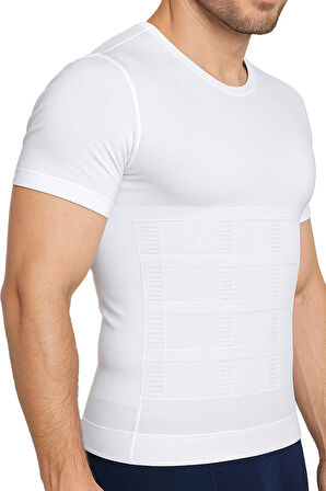 Erkek Korseli Atlet Göğüs Jinekomasti ve Göbek Karın Toparlayıcı Fit Görünüm Kısa Kollu