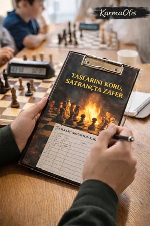 Taşlarını Koru Satranç Temalı Sekreterlik 17x25 cm | A5 Uyumlu Metal Klipsli Dayanıklı Clipboard