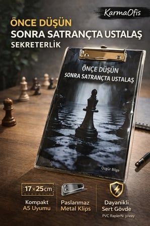 Önce Düşün Sonra Satrançta Ustalaş Sekreterlik 17x25 cm | A5 Uyumlu Metal Klipsli Dayanıklı