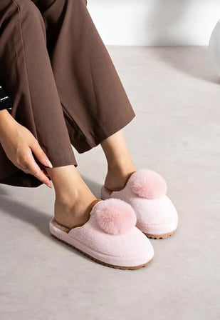RahatAdımlar Kadın Peluş Pomponlu Ev Terliği