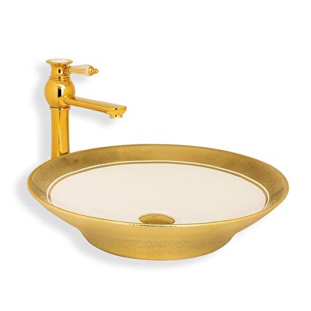 Lena Tezgah Üstü Lavabo Gold&Beyaz E-8134