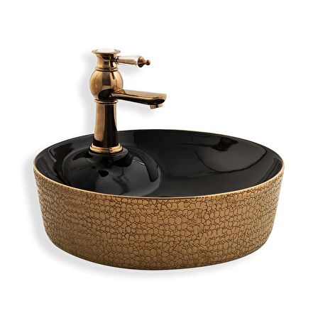 Lena Tezgah Üstü Lavabo Gold&Sıyah E-5001Rs