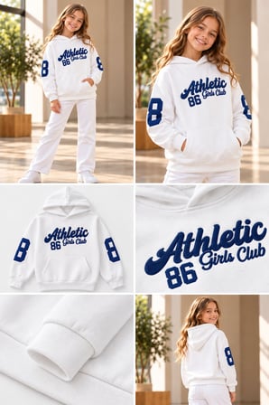 Kız Çocuk Beyaz Athletic Girls Club 86 Kapüşonlu Sweatshirt 7-15 Yaş