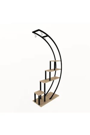 Asvera 28-018 Büyük C Tipi Dekoratif Metal Ahşap Çiçeklik - 180 cm Dev Saksı Standı Rafı