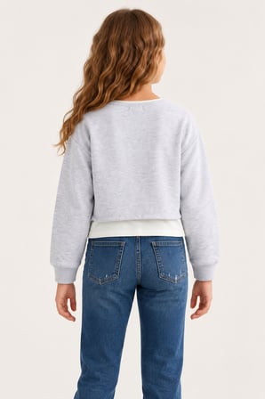 Kız Çocuk Gri California 67 Baskılı Serbest Kesim Ara Boy Sweatshirt