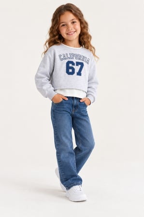 Kız Çocuk Gri California 67 Baskılı Serbest Kesim Ara Boy Sweatshirt