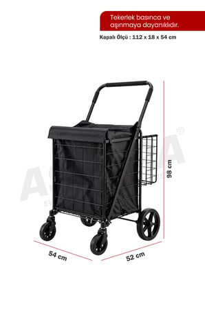 ASVERA 60 Litre Katlanabilir Pazar Arabası Çantalı Alışveriş Arabası