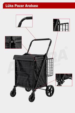ASVERA 60 Litre Katlanabilir Pazar Arabası Çantalı Alışveriş Arabası