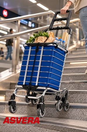 ASVERA Merdiven Çıkan Pazar Arabası 3 Tekerlekli Katlanır Market Arabası