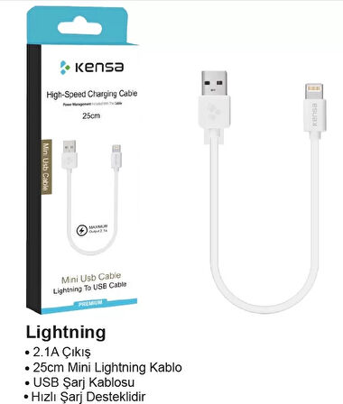 Kensa Lightning C-200 2.1a 25cm Şarj Kablosu