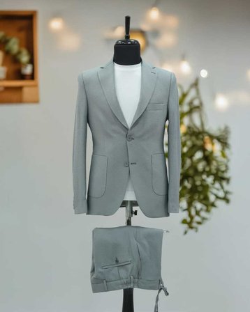 BYS Beystil Sivri Yaka Gri Spor Casual Jogger Takım Gofre - Slim Fit