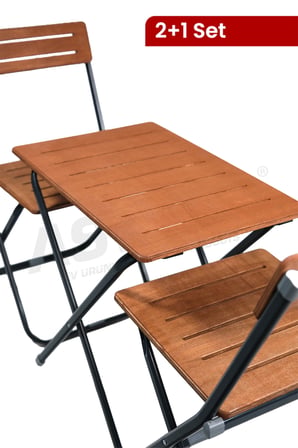 ASVERA New Payitaht 2+1 Set Krem Katlanır Masa Sandalye Balkon Takımı